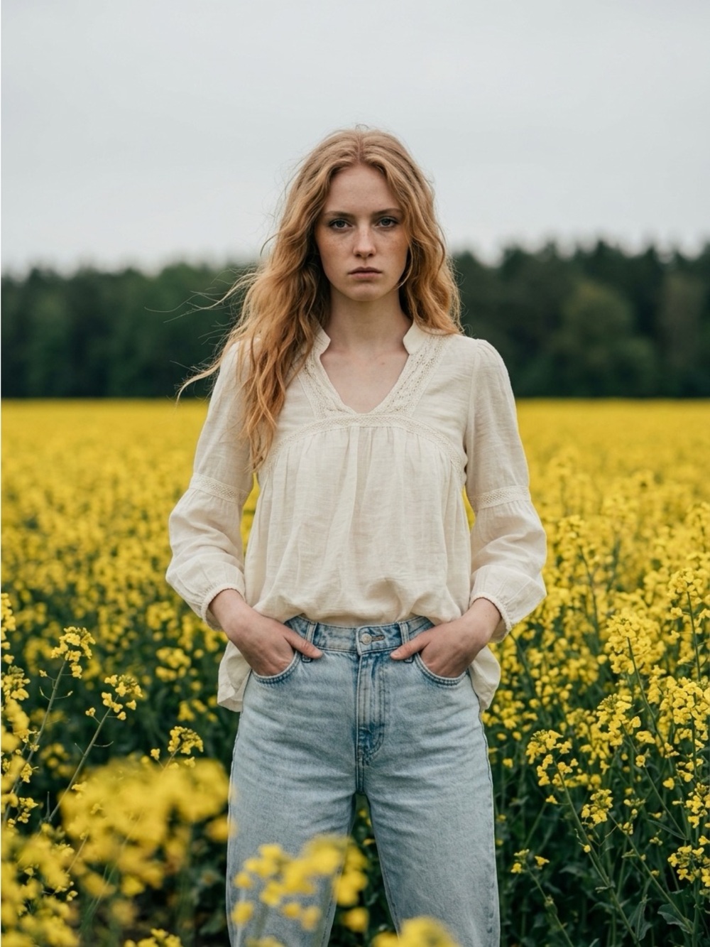 Zac & Rachel Cream V-Neck Peasant Blouse
